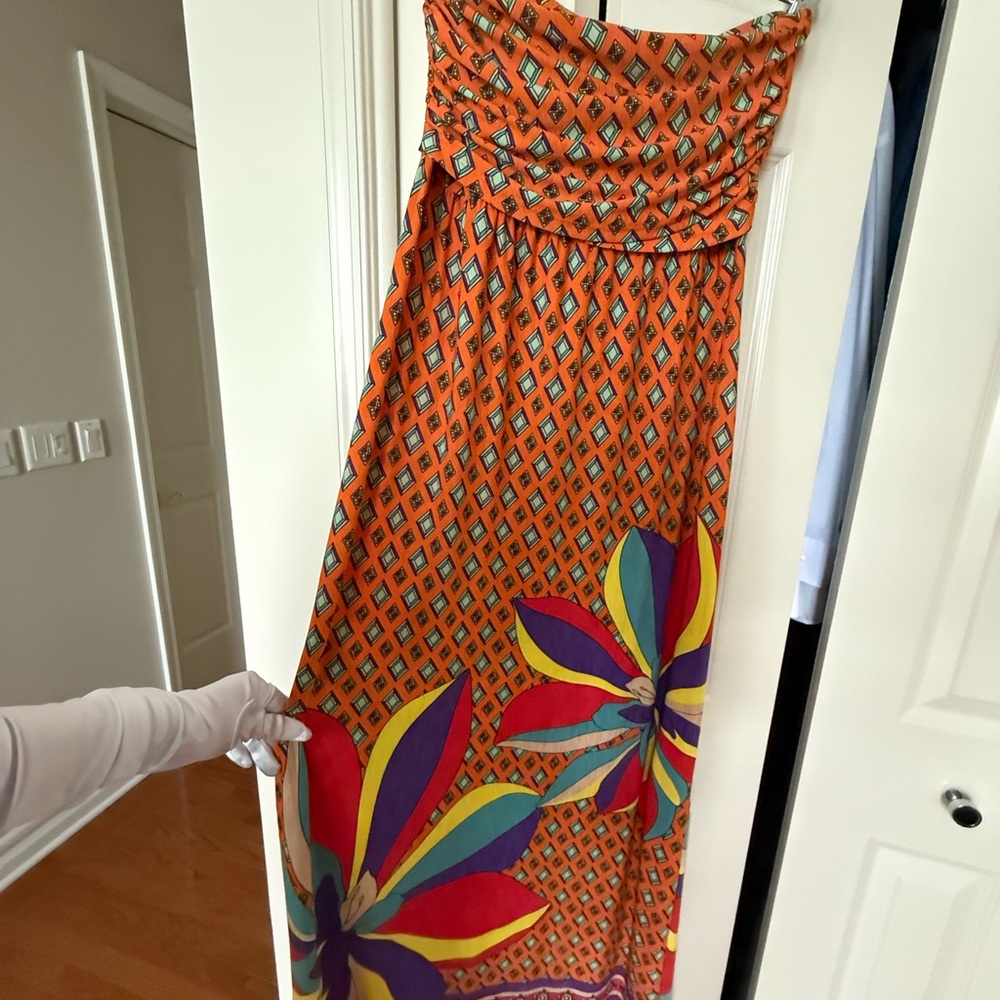 Vibrant Orange Strapless Maxi Dress